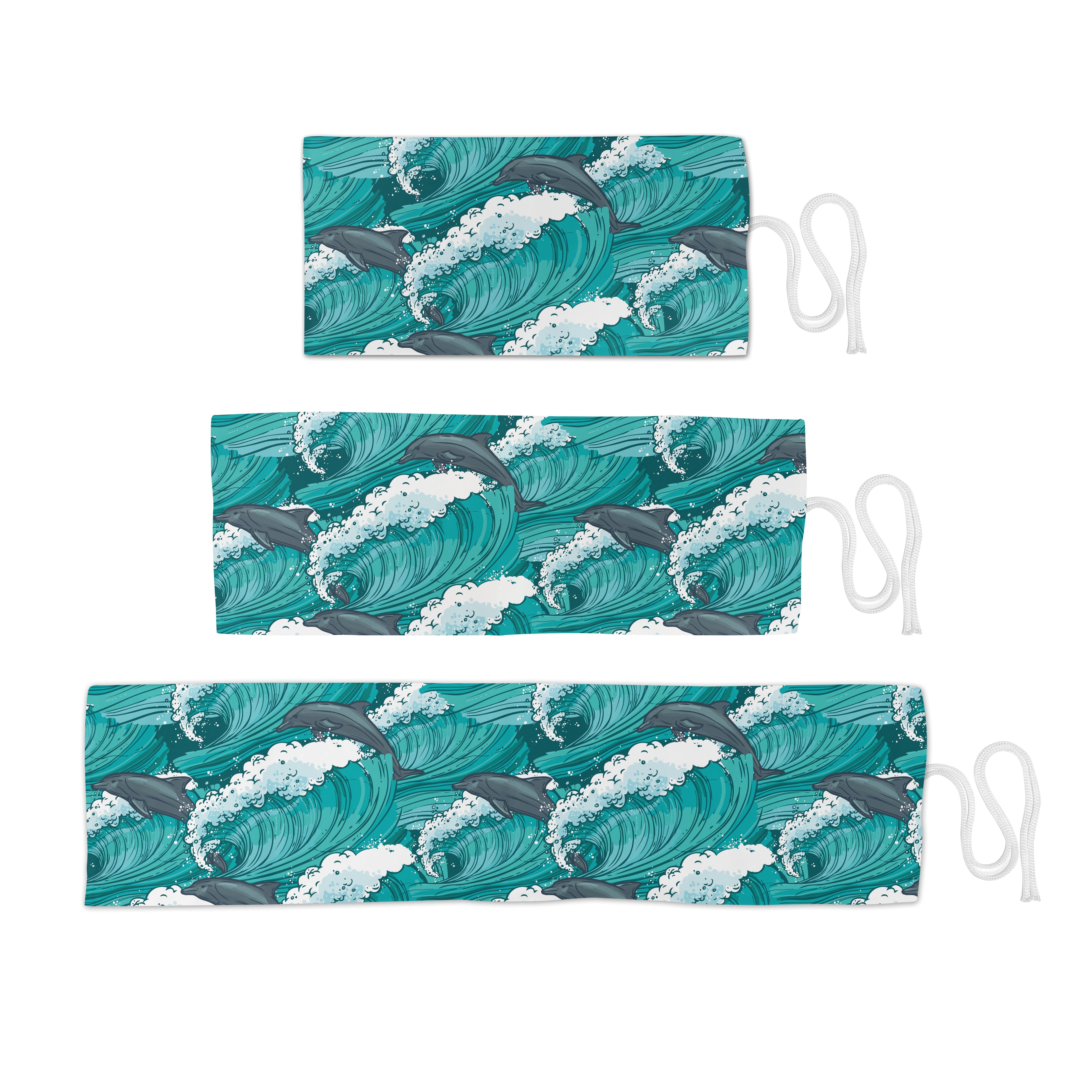Abakuhaus Federmäppchen langlebig und Ozean Charcoal Stiftablage Doodle Surfen Segeltuch weiß Organizer, tragbar Grey Teal Dolphins