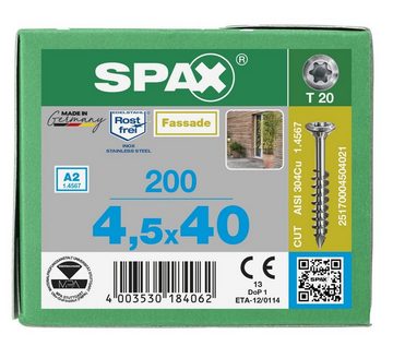 SPAX Spanplattenschraube Fassadenschraube, (Edelstahl A2, 200 St), 4,5x40 mm