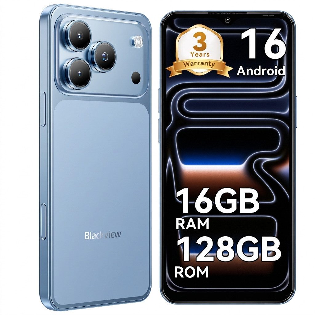 blackview Blackview A16 WAVE 7C (16+64) 60HZ 5000mAh AI Smartphone (32 MP Kamera, 4G Dual SIM/Face ID/IP54/GPS/3 Jahre Garantie)