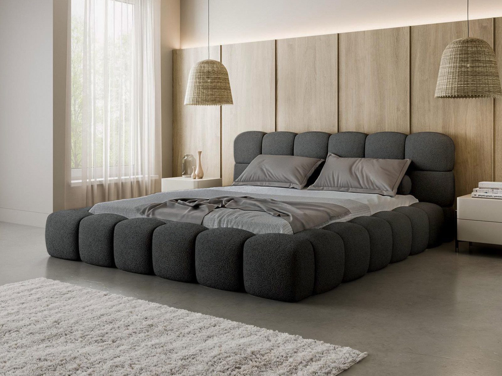 Compleo Polsterbett BUBBLE boucle Designerbett 140/160/180x200 BIZU, Wolkenbett, TOPSELLER Stauraumbett MADE IN EU