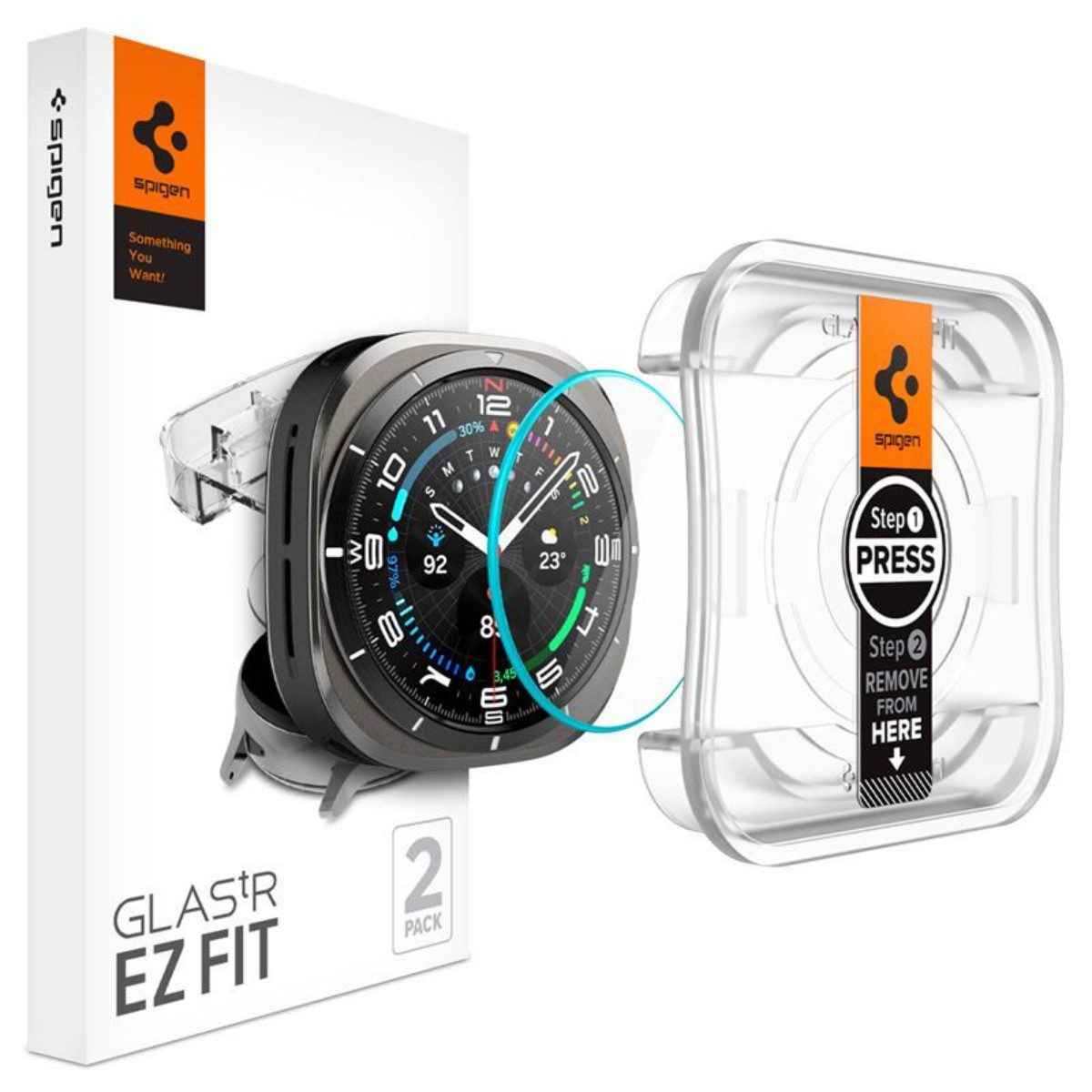 Spigen Displayschutzfolie 2x Panzerglas für Samsung Galaxy Watch Ultra Panzerfolie Schutzglas für Samsung Galaxy Watch Ultra, Displayschutz-Set, 2 Stück, 47mm, 9H Hartglas, Blasenfreie Montage, Anti‑Fingerprint