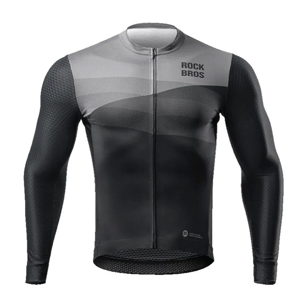 ROCKBROS Radtrikot Langarmtrikot Rennradtrikot Sportoberteil (Spar-Set, 1-tlg., 92 cm Oberweite leicht) reflektierend, 3 Rückentaschen, atmungsaktiv