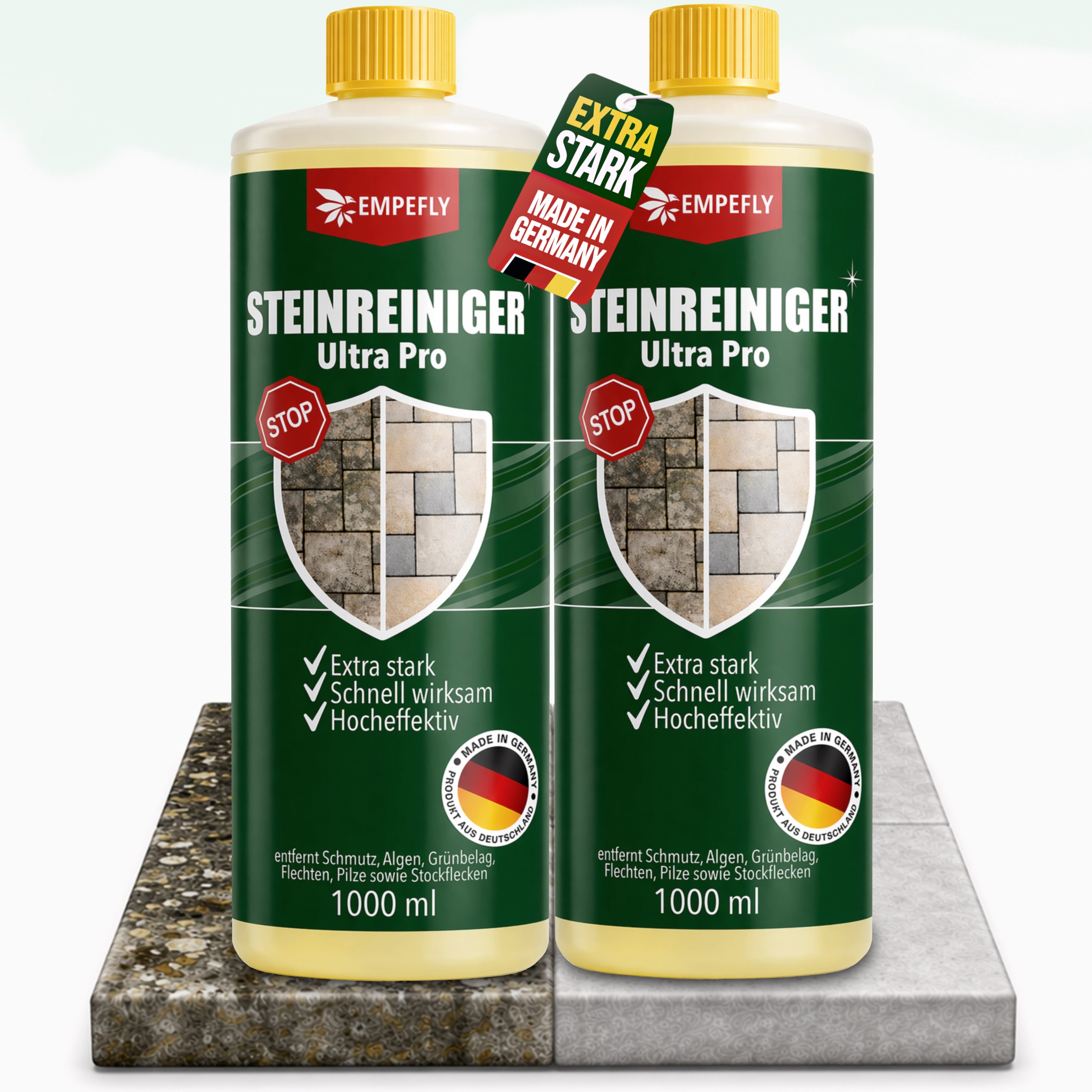 Empefly Steinreiniger Ultra Pro 1000 ml – Steinreiniger für Außenflächen Grünbelagentferner (Einzelartikel, [- Steinreiniger Intensiv für außen)
