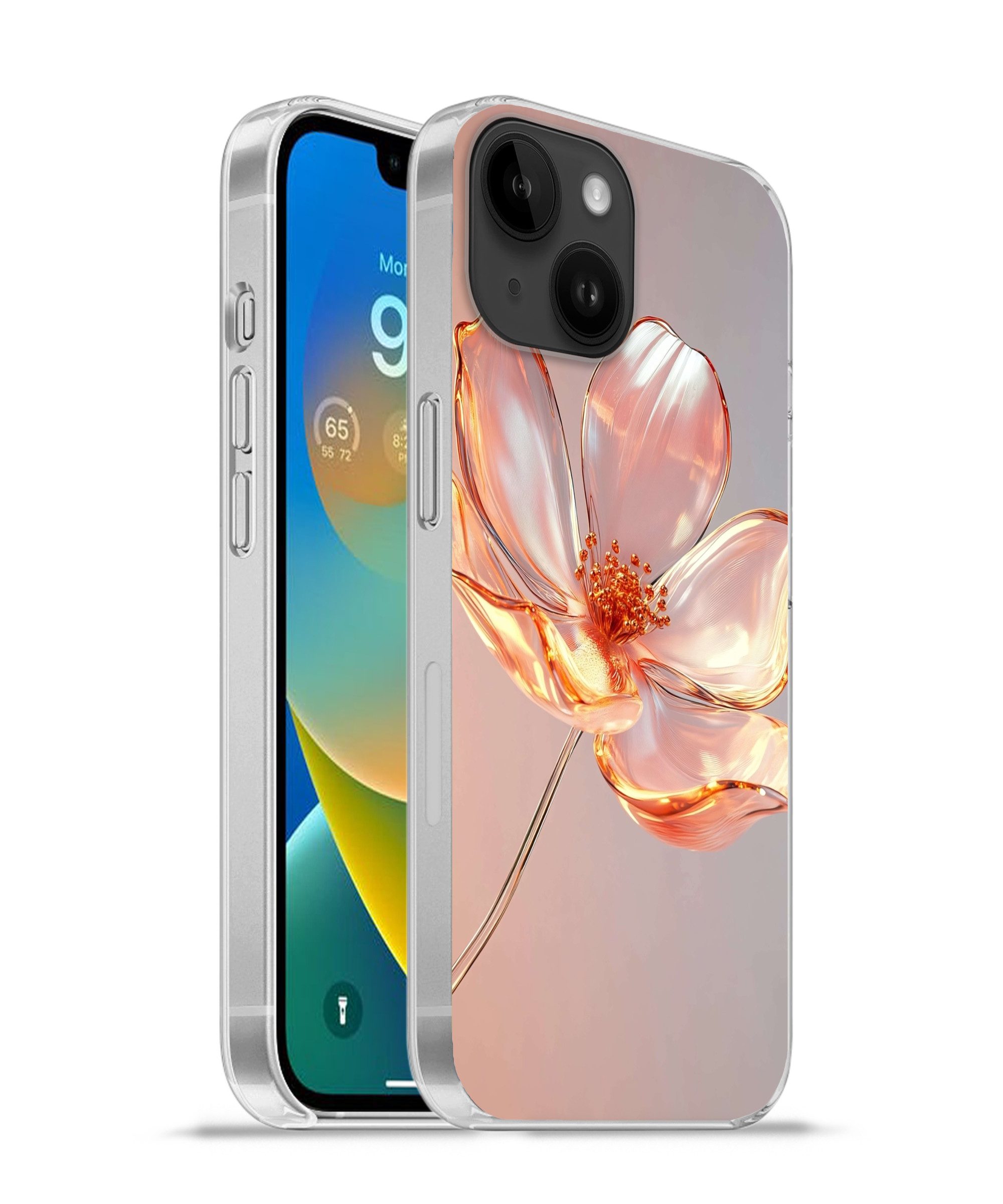 MuchoWow Handyhülle für Apple iPhone 14 Gläser - Blume - Rosa, Smartphone-Bumper, Print, Handy Schutzhülle Dünn