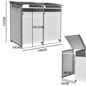 Melko Mülltonnenbox Mülltonnenbox Doppelbox für 2 Tonnen - Braun/Weiß - Holz 240L Zinkdach (Stück), Witterungsbeständig