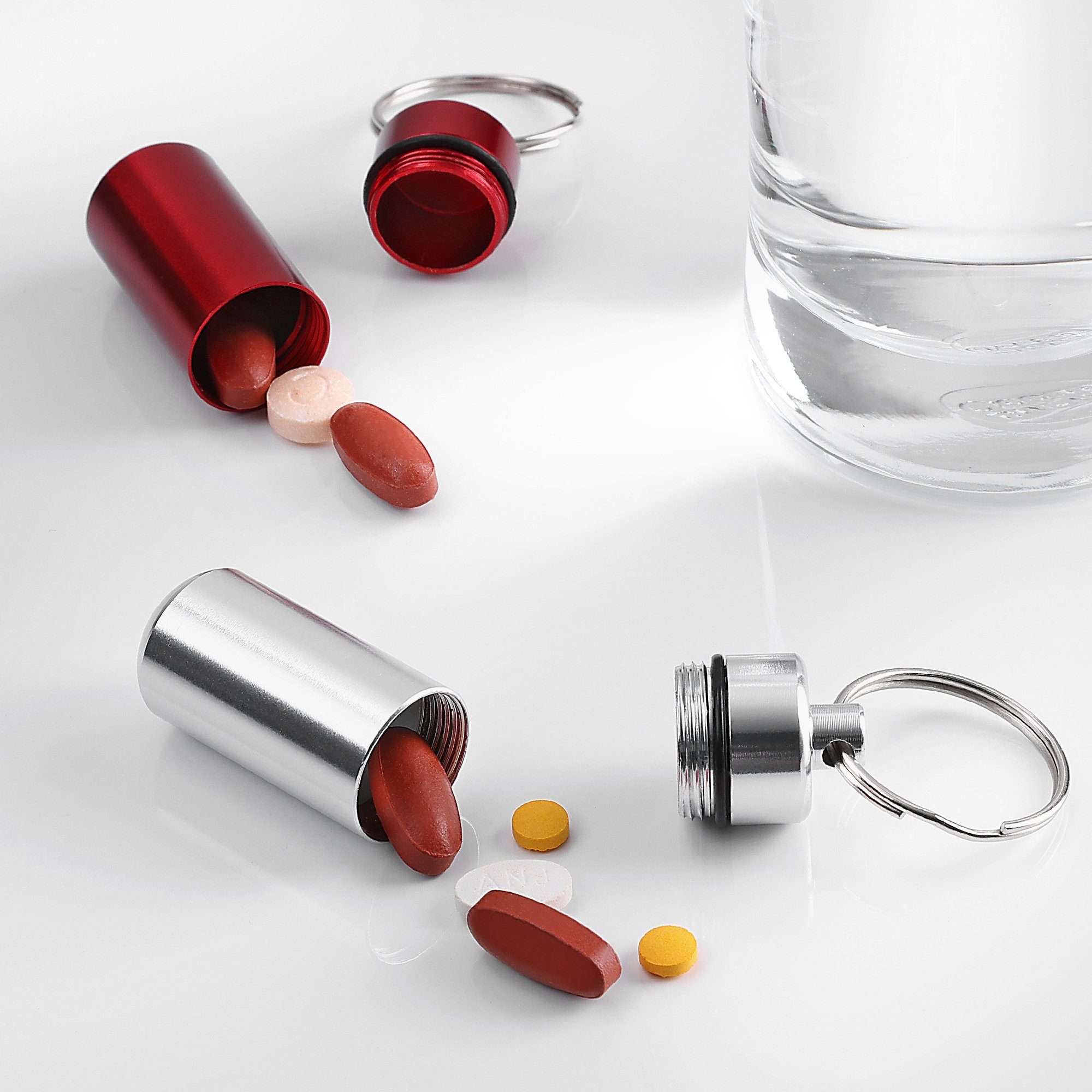 kwmobile Pillendose 2x Metall Pillendose (2 St), 4,8 x 1,7 x 1,7 cm - Tablettendose Box - Pillenbox Aluminium