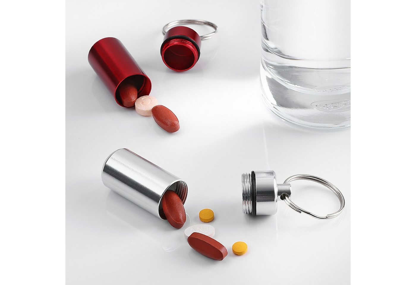 Thumbnail - kwmobile Pillendose 2x Metall Pillendose (2 St), 4,8 x 1,7 x 1,7 cm - Tablettendose Box - Pillenbox Aluminium