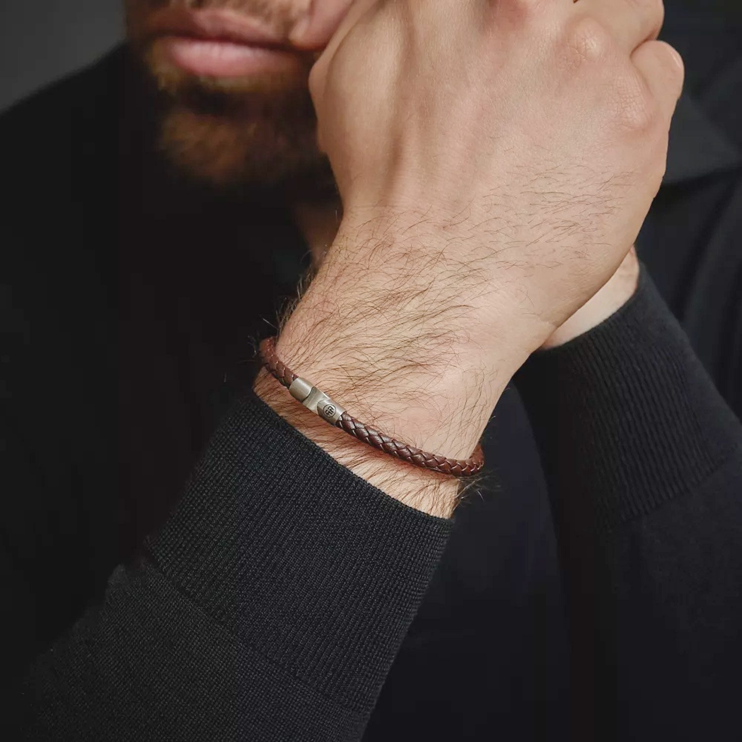 Rebel & Rose Edelstahlarmband Herren-LederFull Metal Single Round Brown