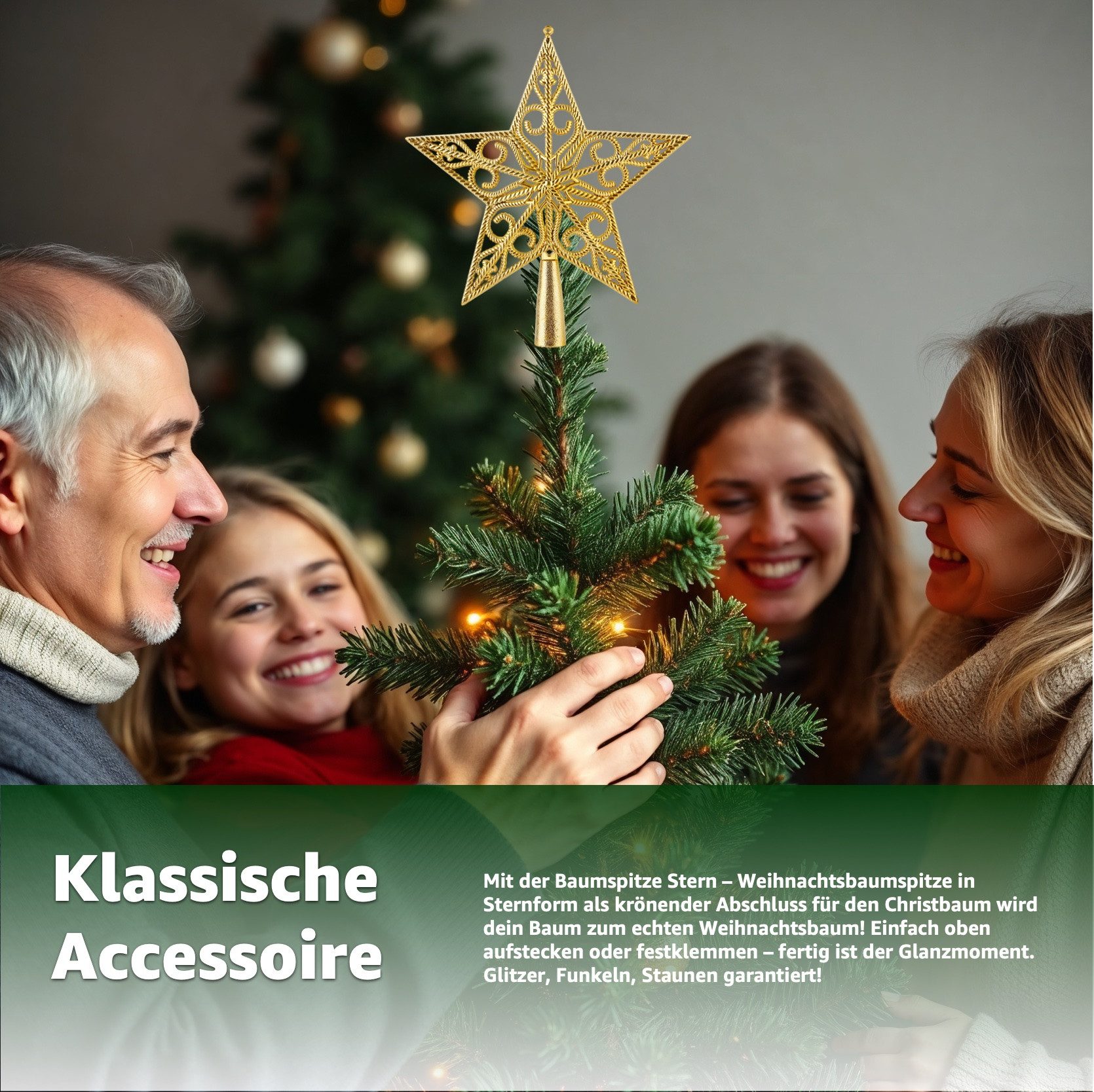 TK Gruppe Christbaumspitze Christbaumspitze für Weihnachtsbaum Baumspitze Aufsatz für Tannenbaum, wiederverwendbar