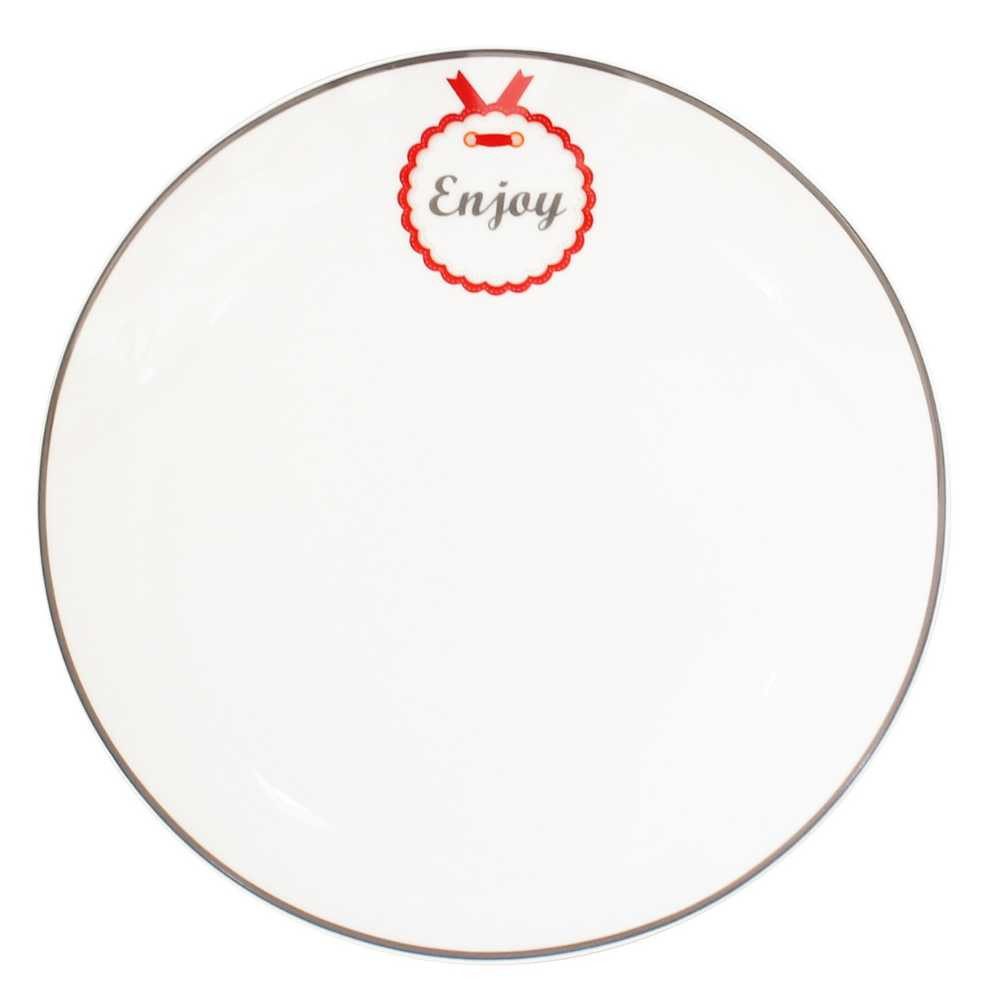 Krasilnikoff Kuchenteller Krasilnikoff Kuchenteller ENJOY Weiß mit Grauem Rand 20 cm