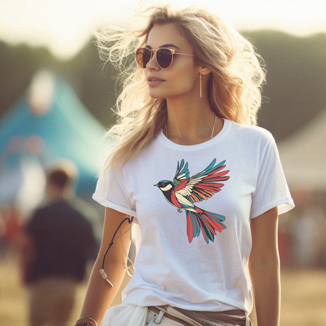 MAKAYA Print-Shirt Damen mit Vogelmotiv Kurzarm günstig online kaufen