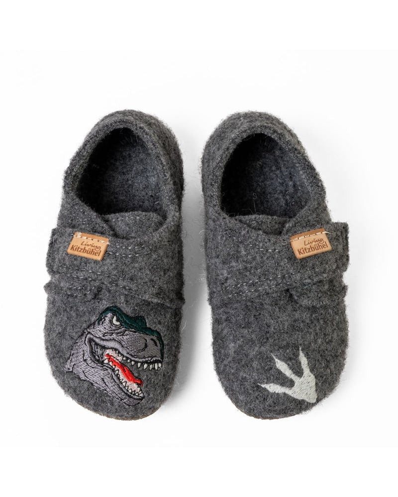 Klettschuh T-Rex (Schurwolle) grau Jungen (31-35) Hausschuh