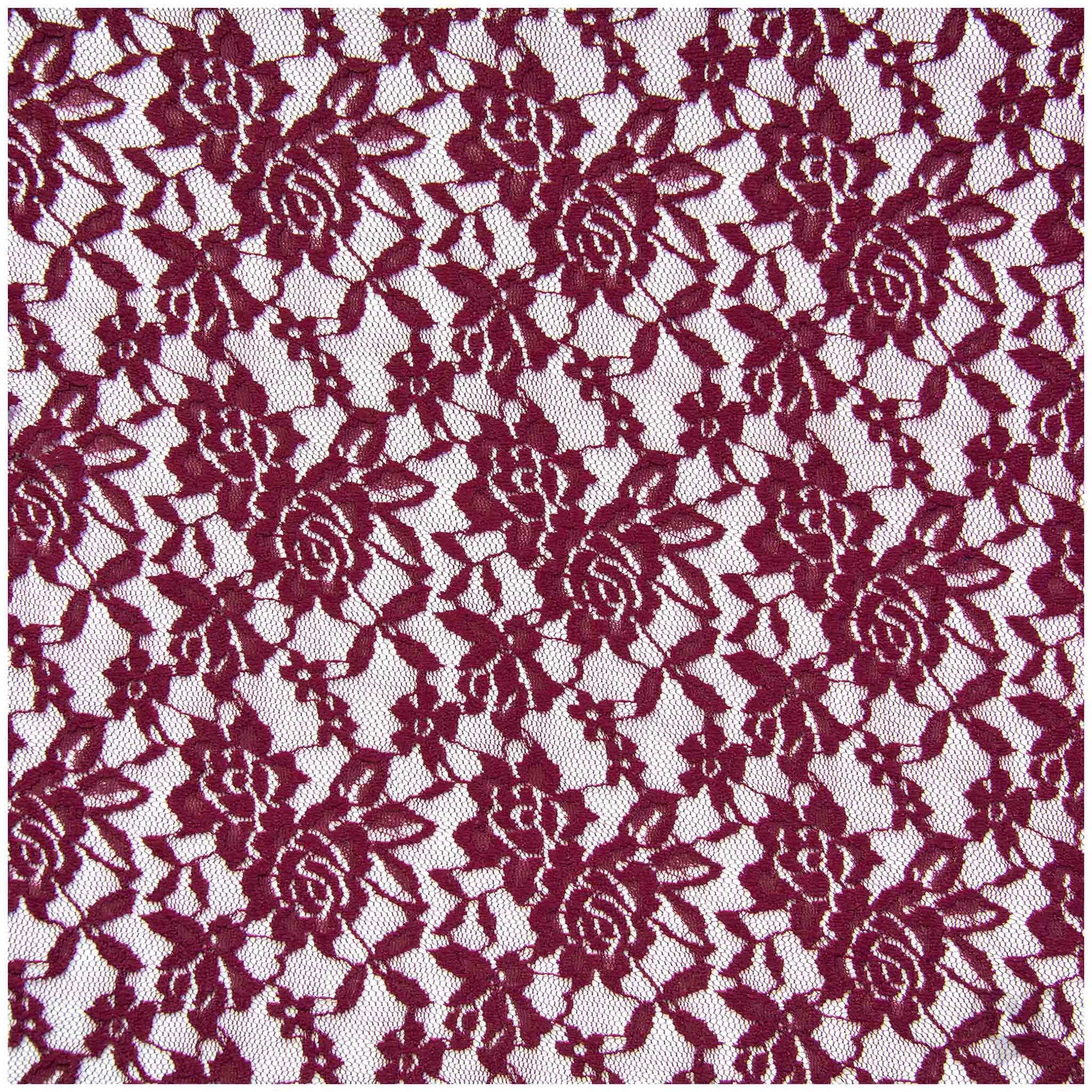 maDDma Stoff Spitzenstoff elastisch Meterware 145cm breit Blumenmuster 145g/m², bordeaux