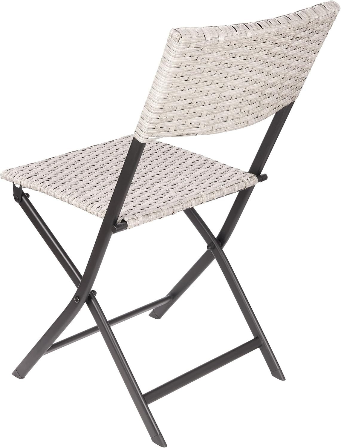 BRUBAKER Balkonset Lugano mit Tisch und Stühlen - Wetterfest klappbar und platzsparend, (Grau/Beige, 1-tlg., Bistroset mit Klappstühlen), Polyrattan Balkonmöbel – Bild 5 von 5