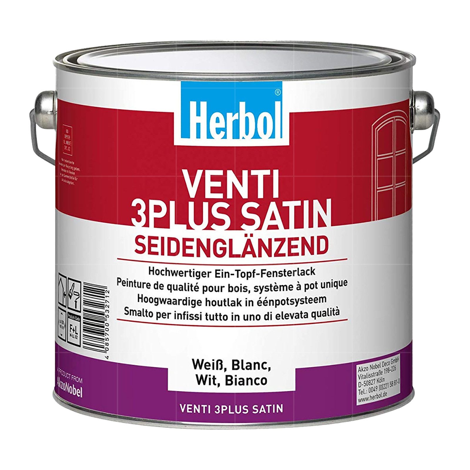 Herbol Tür- und Fensterlack Venti 3Plus Satin - 2.5 Ltr (Weiss)