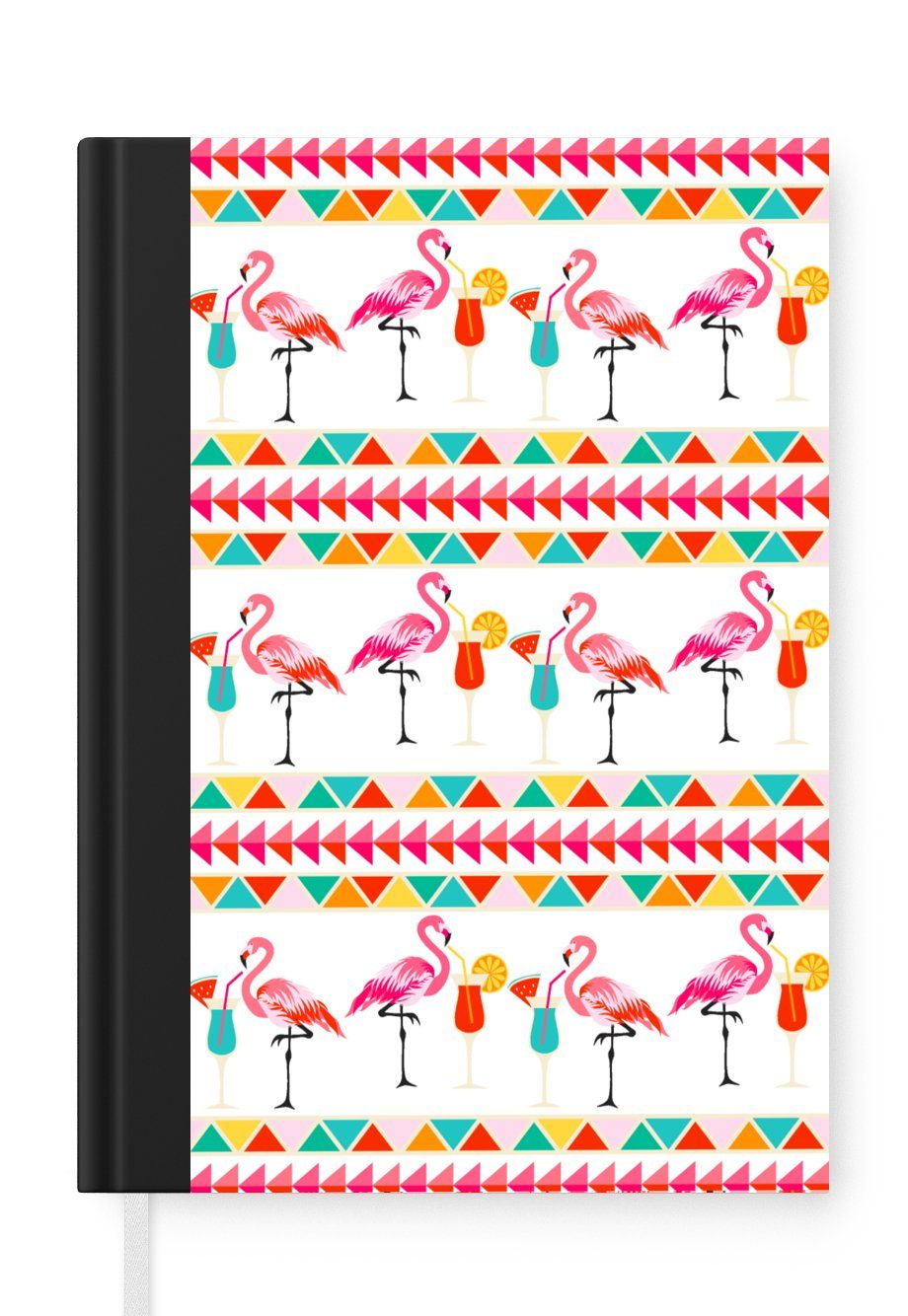 MuchoWow Notizbuch Flamingo - Sommer - Cocktail - Muster, Journal, Merkzettel, Tagebuch, Notizheft, A5, 98 Seiten, Haushaltsbuch