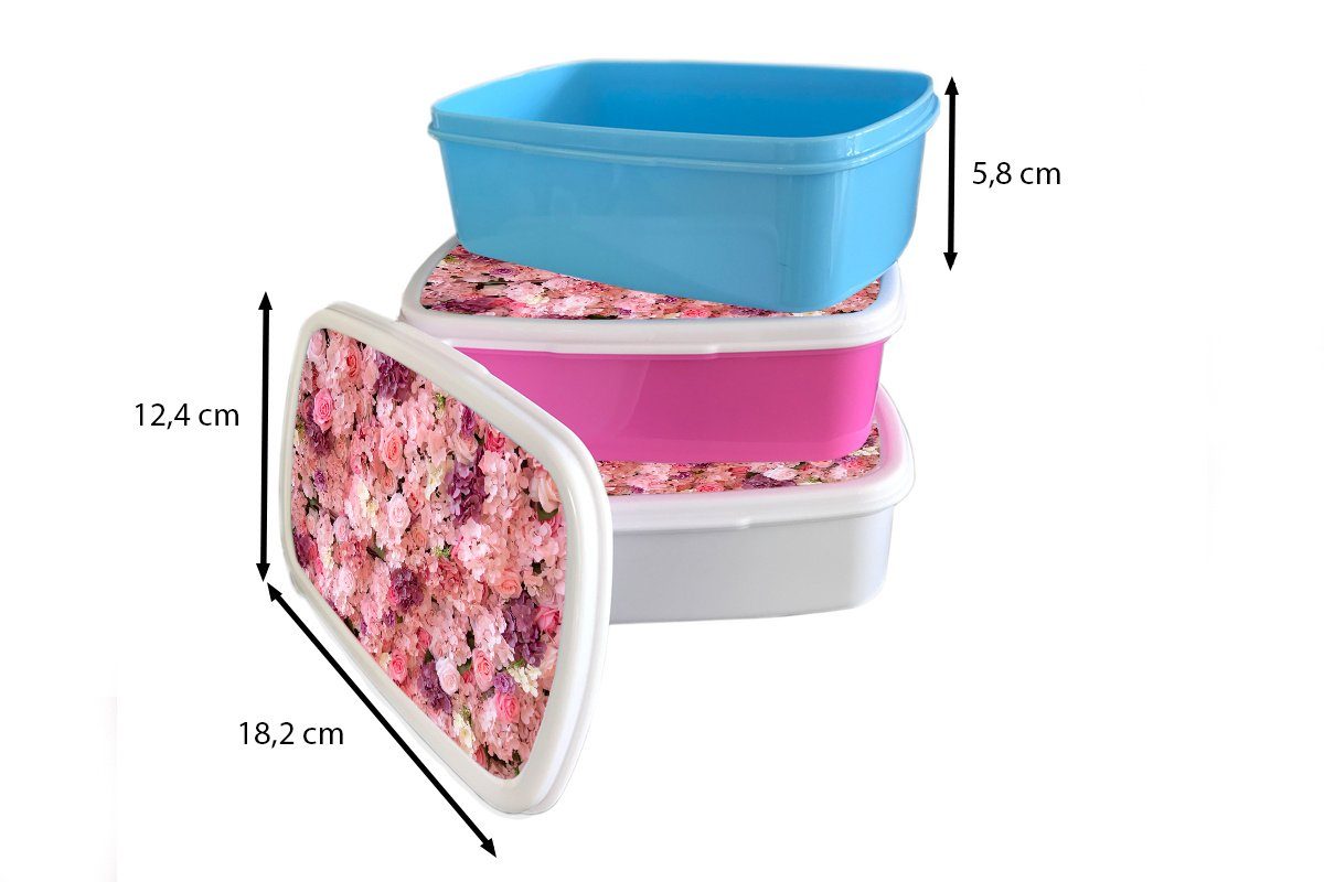 MuchoWow Lunchbox Blumen - Rosa Snackbox, Kunststoff, Rosen, Erwachsene, Brotdose Brotbox für Mädchen, - (2-tlg), Kinder, Kunststoff
