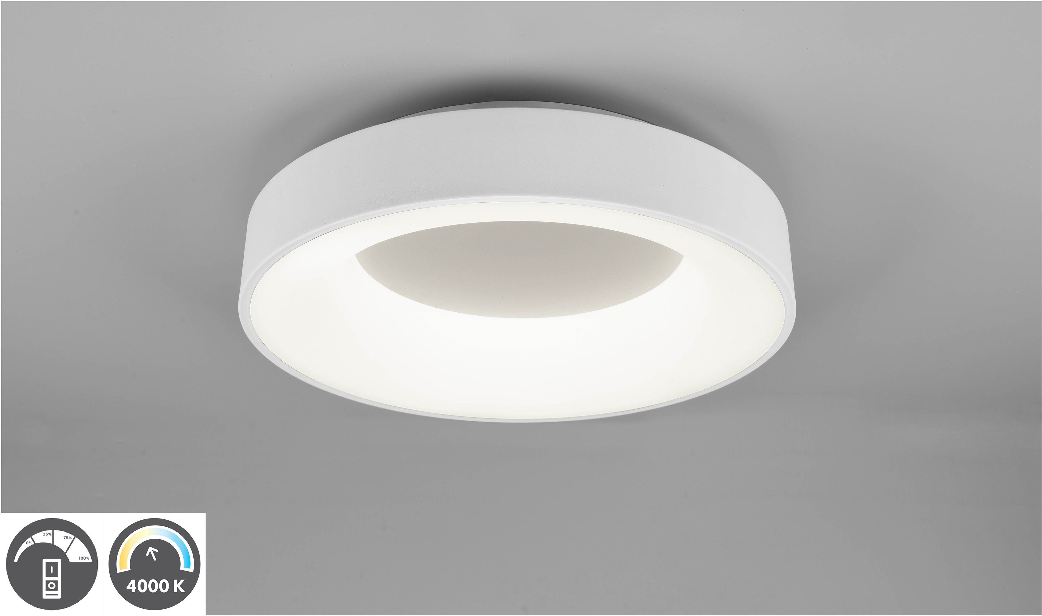 LED Helligkeitsstufen, 4000K, GIRONA, dimmbar Deckenleuchte Leuchten 3200 mehrere Dimmer über Lm mit LED integriert, TRIO Switch fest Wandschalter, Neutralweiß,