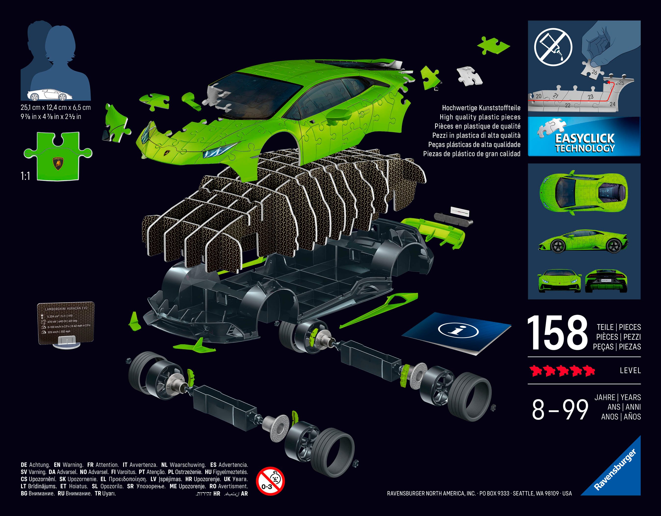 Ravensburger 3D-Puzzle Iconics: Lamborghini Huracán EVO, 108 Puzzleteile, M günstig online kaufen