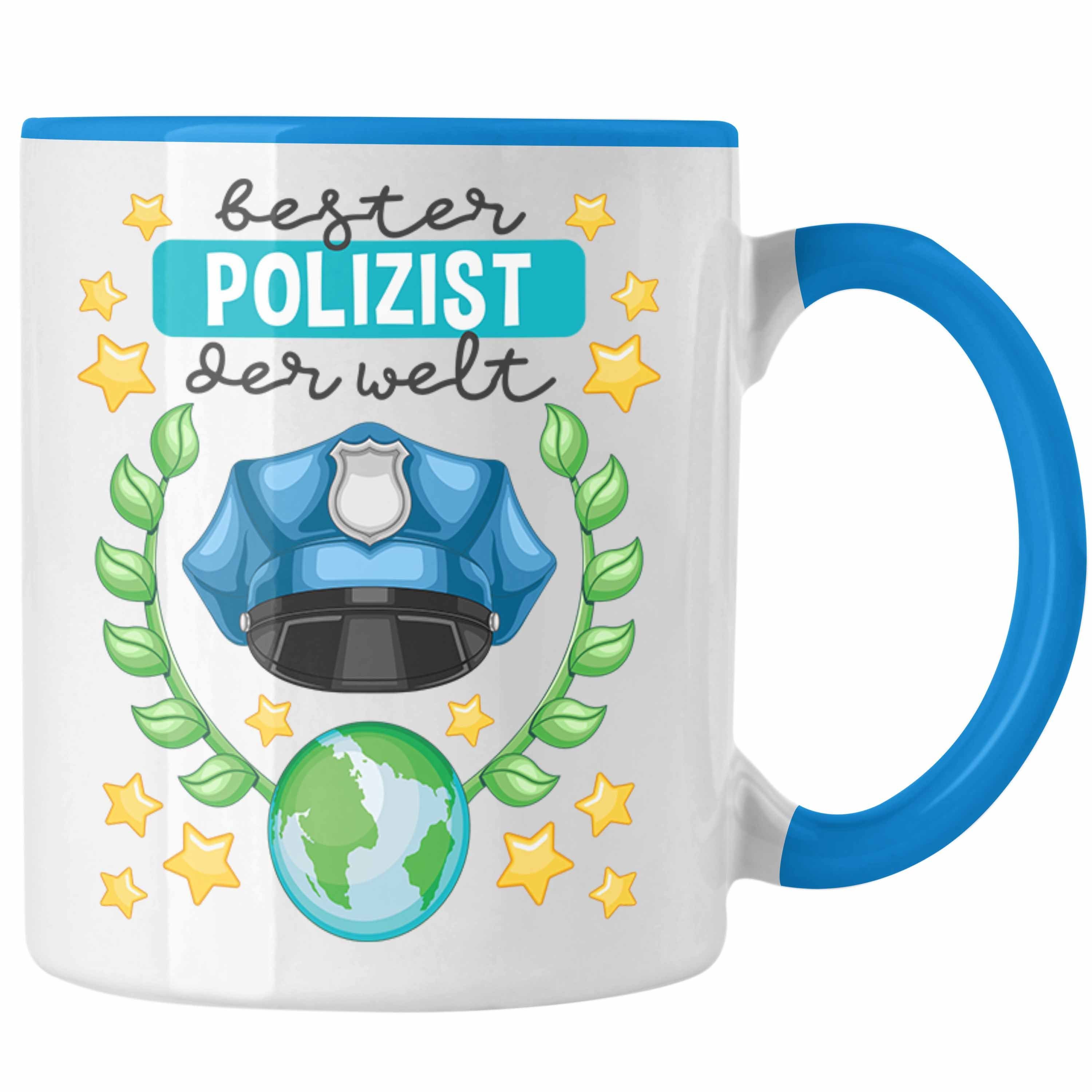 Trendation Tasse Trendation - Bester Polizist Geschenk Tasse mit Spruch Geschenke Polizei Männer Lustig Blau