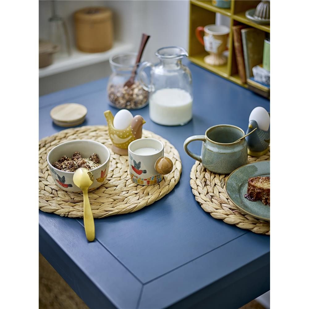 Bloomingville Tasse MINI Colorine Naturfarben mit Vogel, Steingut, Steingut, Handbemalt, Verspielt, Naturdesign Unikat Kindertasse dänisches Design