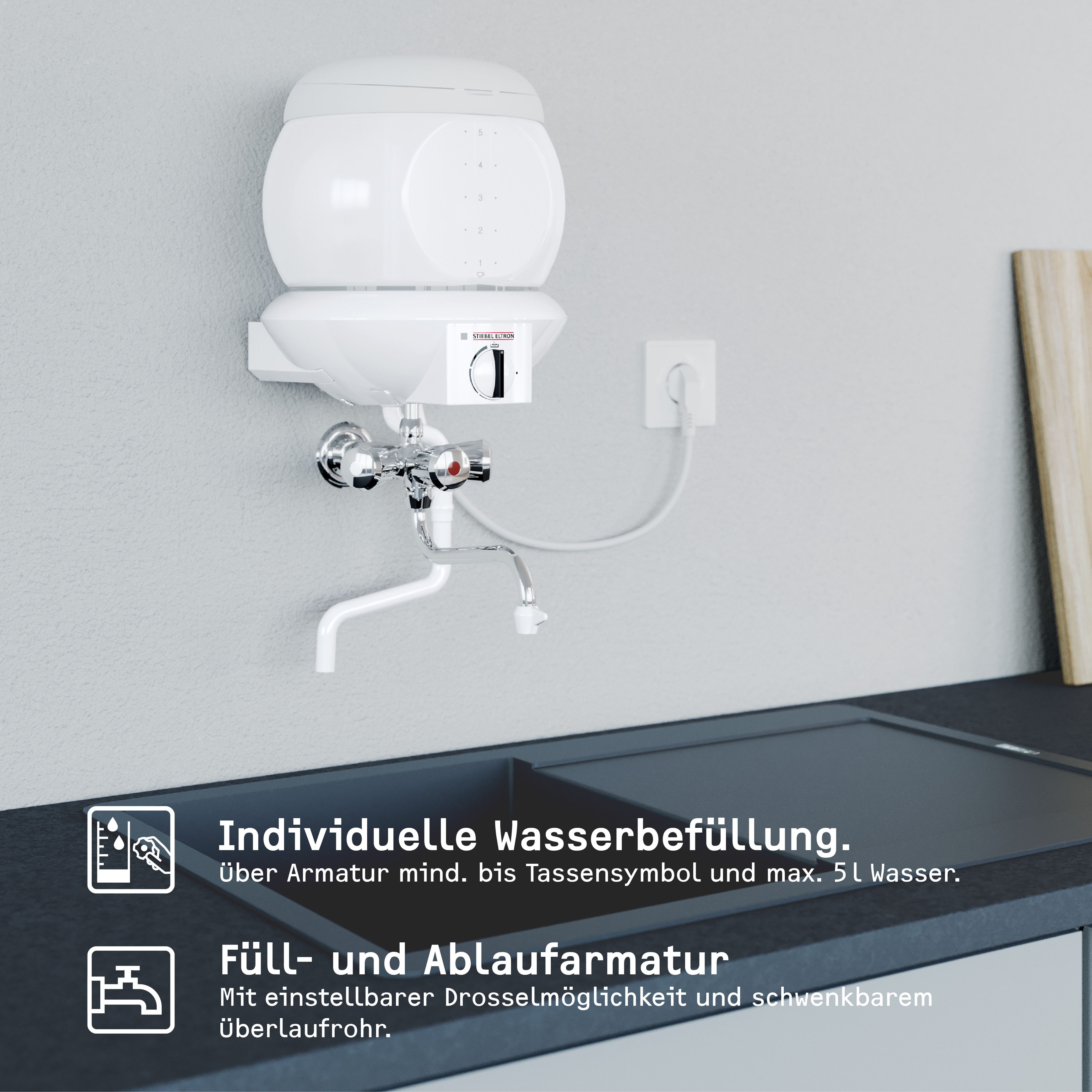 STIEBEL ELTRON Kochendwassergerät EBK 5 GA, min. 35 °C, 5 l, für die Küche, Glas