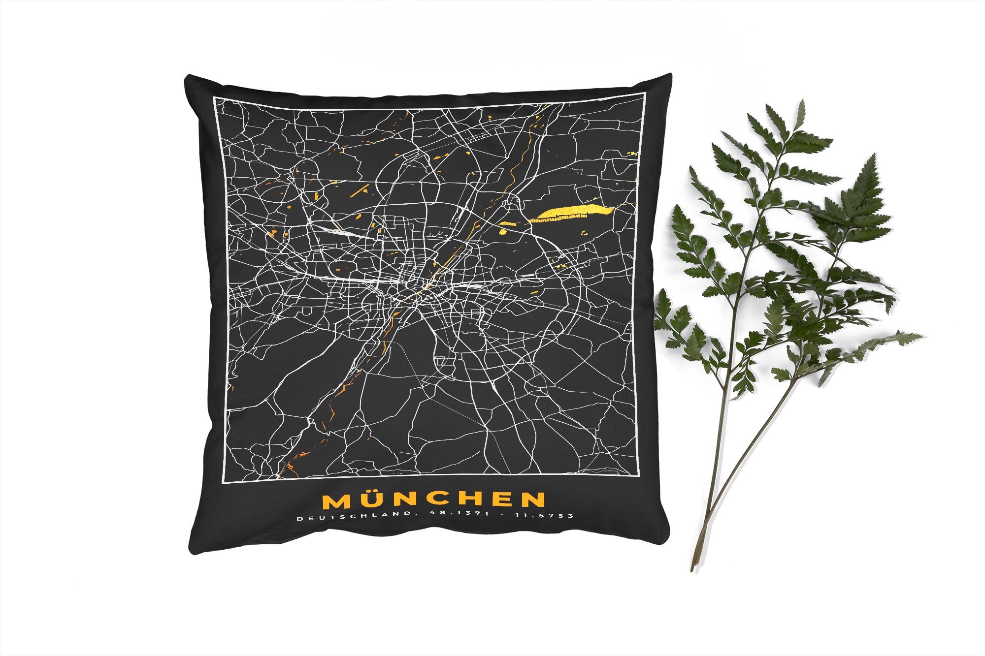 MuchoWow Dekokissen München - Karte - Stadtplan - Gold - Deutschland, Zierkissen mit Füllung für Wohzimmer, Schlafzimmer, Deko, Sofakissen