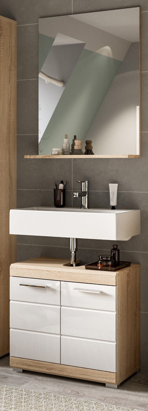 Inn.Furn Badmöbel-Set Mambo, (Set in weiß Hochglanz und Eiche, Breite 60 cm)