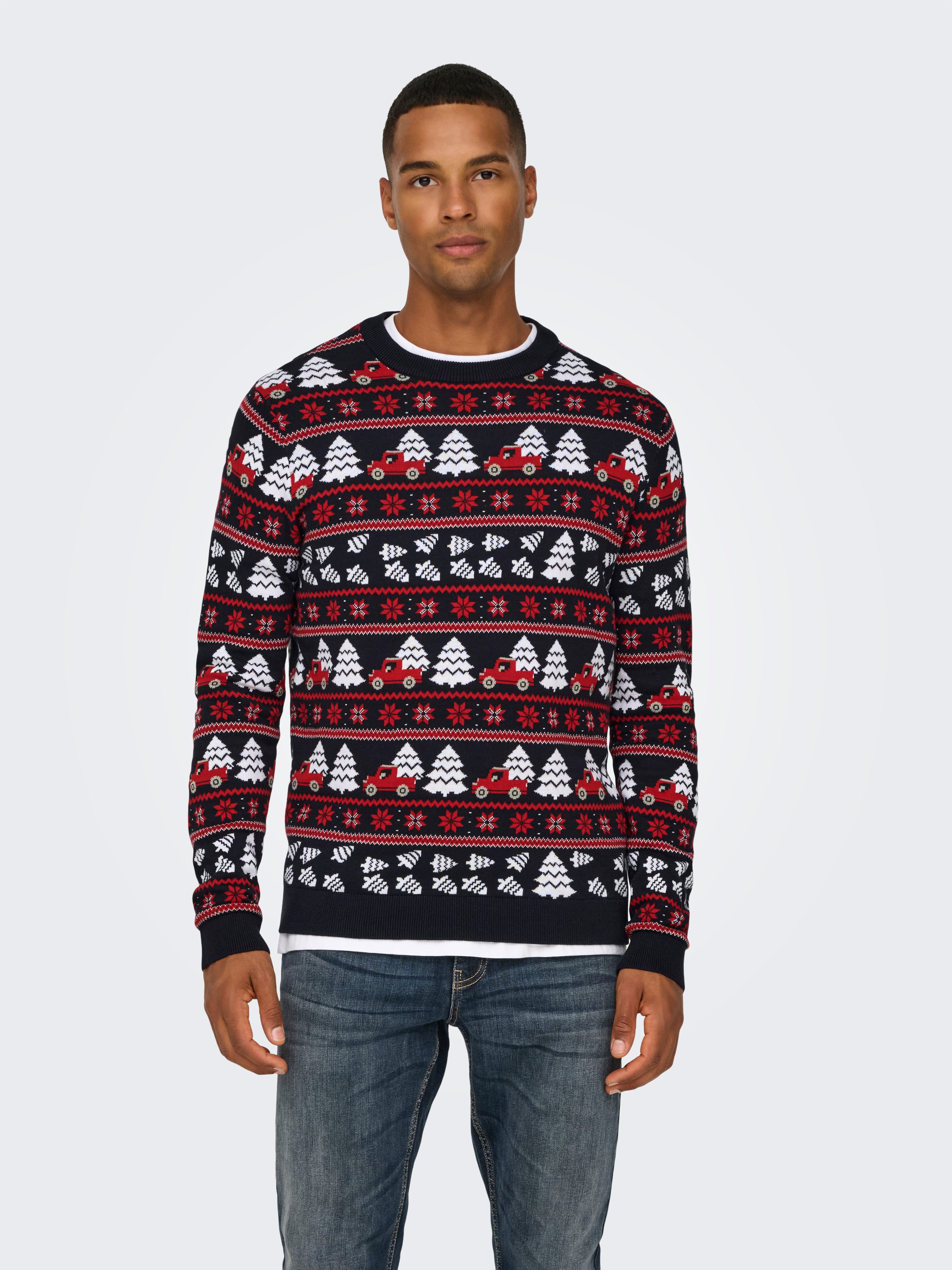 ONLY & SONS Rundhalspullover ONSXMAS REG 5 JAQ CREW KNIT günstig online kaufen