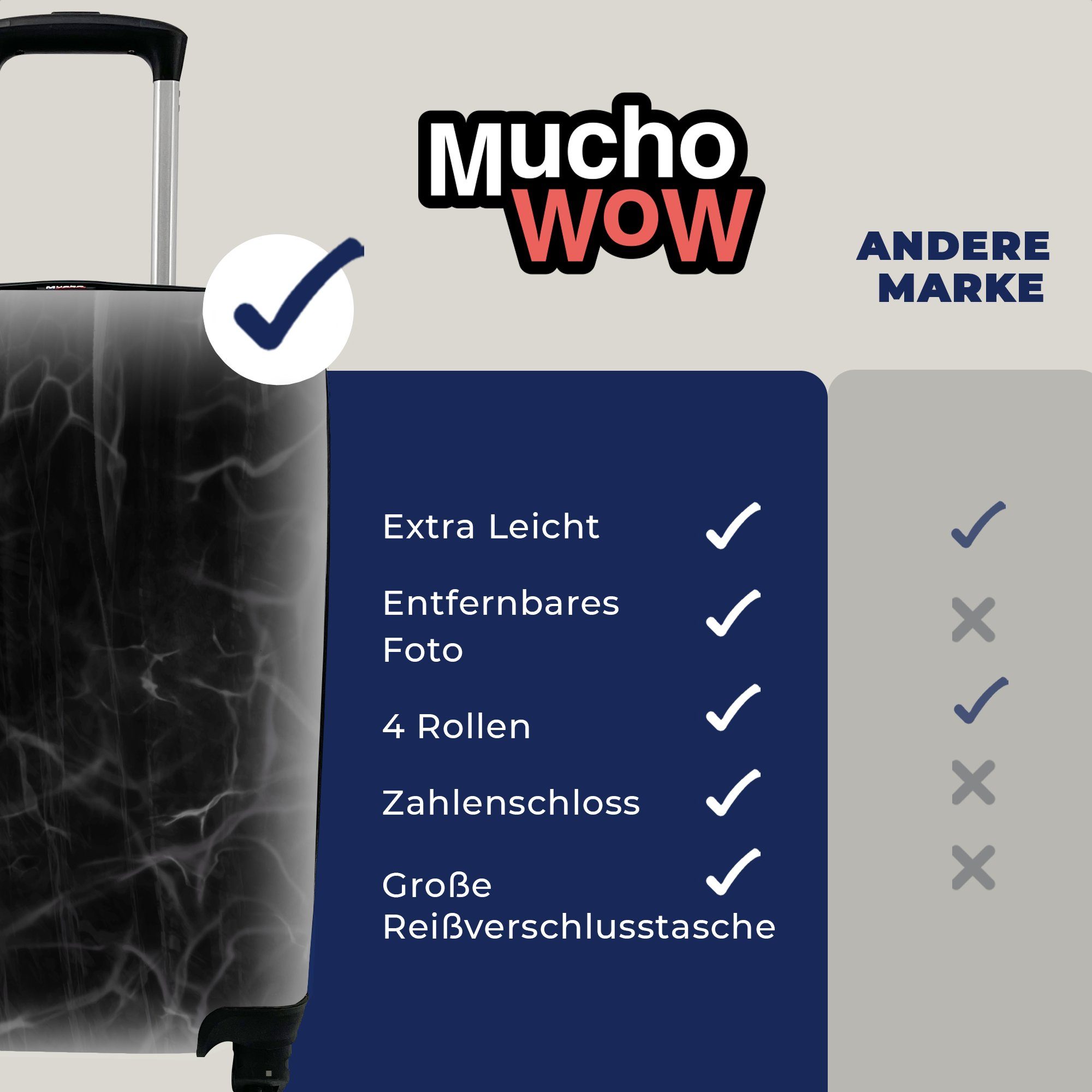 Muster Handgepäck mit Ferien, Trolley, - Handgepäckkoffer rollen, Reisetasche Reisekoffer Marmor für MuchoWow Schwarz, - 4 Rollen,