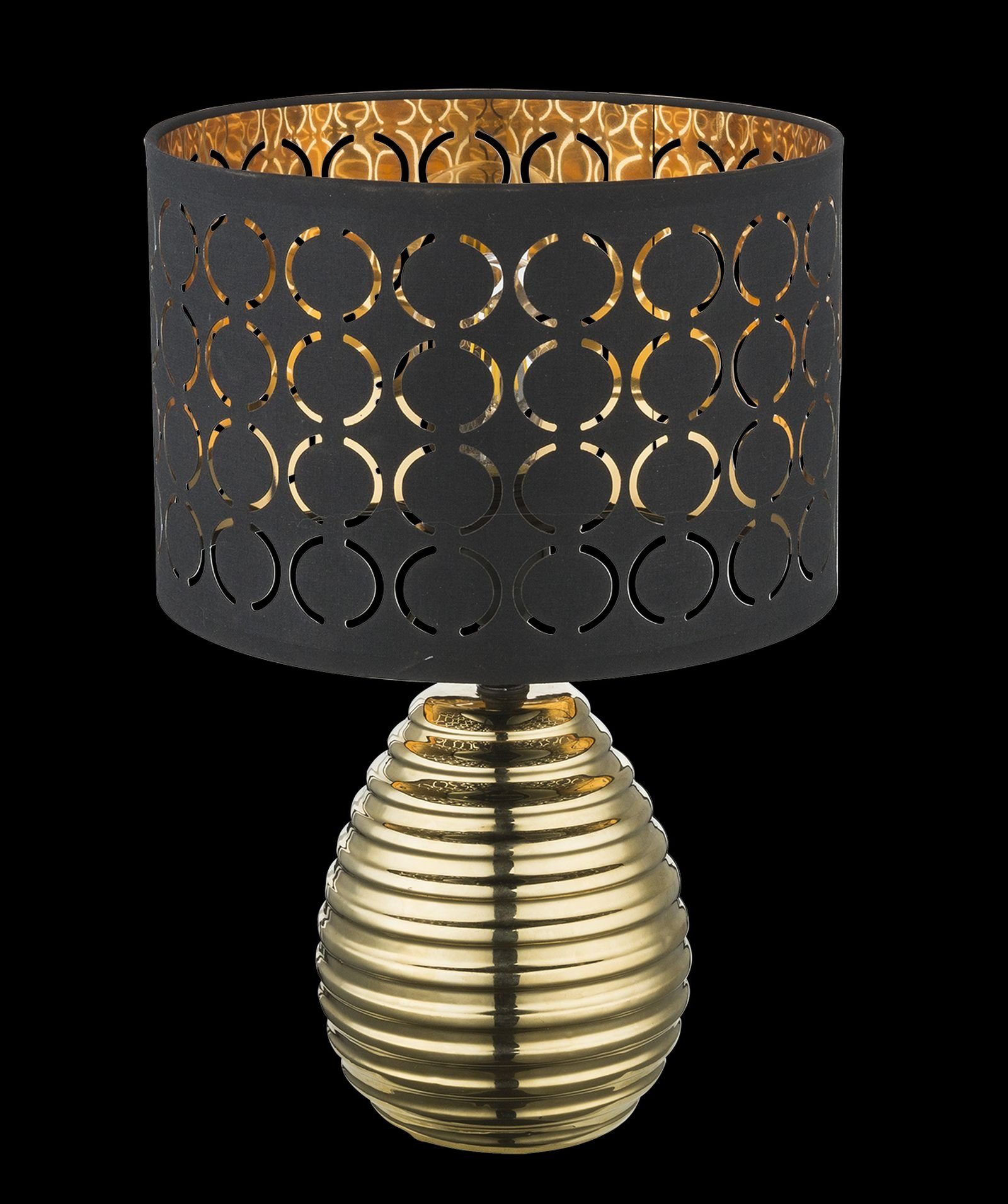 GLOBO LIGHTING Tischleuchte Tischlampe Textil Schirm Schwarz Tischleuchte Nachttischlampe Gold