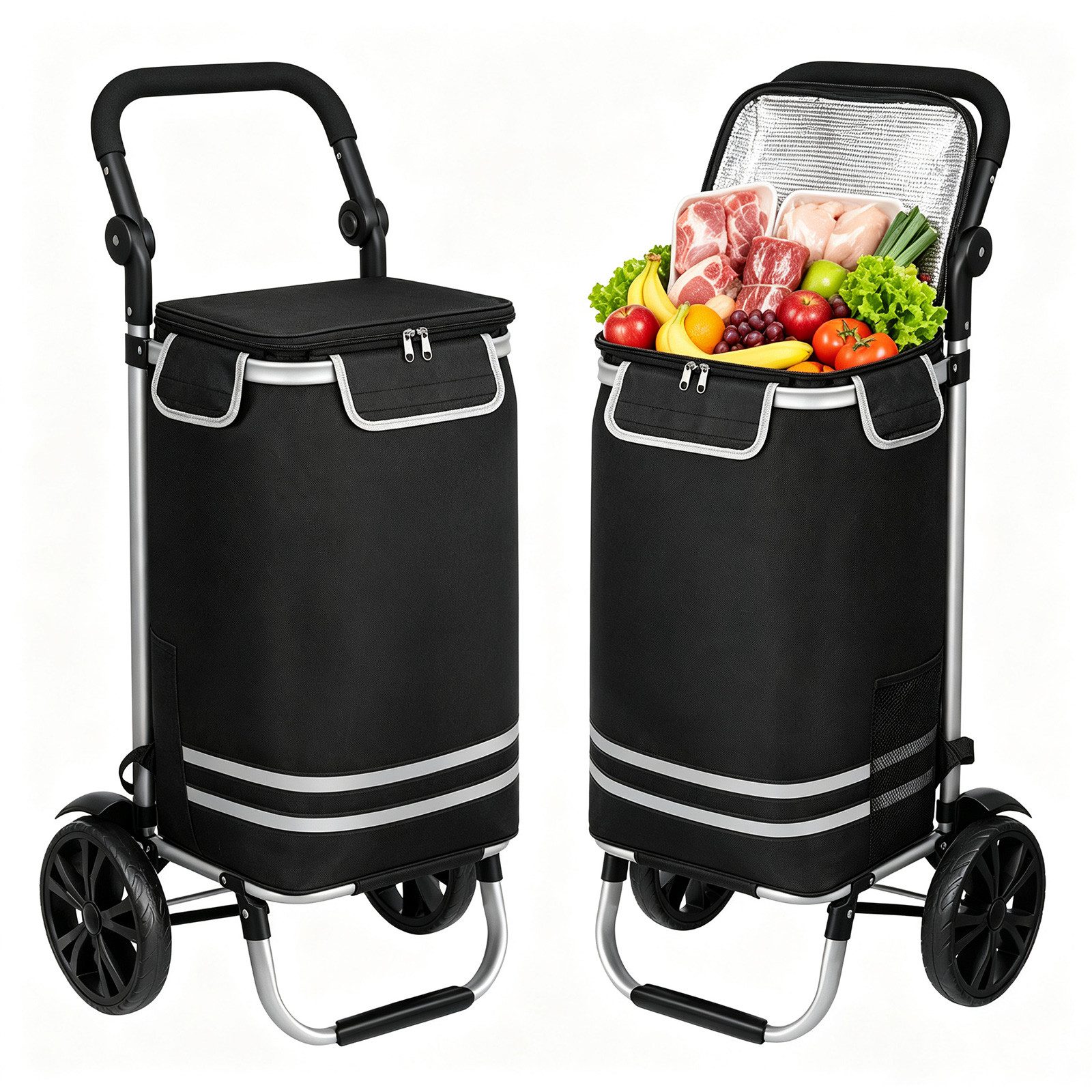 Oak&Tea Einkaufstrolley Einkaufstrolley 3-in-1 mit Kühltasche Thermotasche Transportwagen 56L, Faltbarer Transportwagen bis 50KG, Wasserdicht, Rucksackfunktion