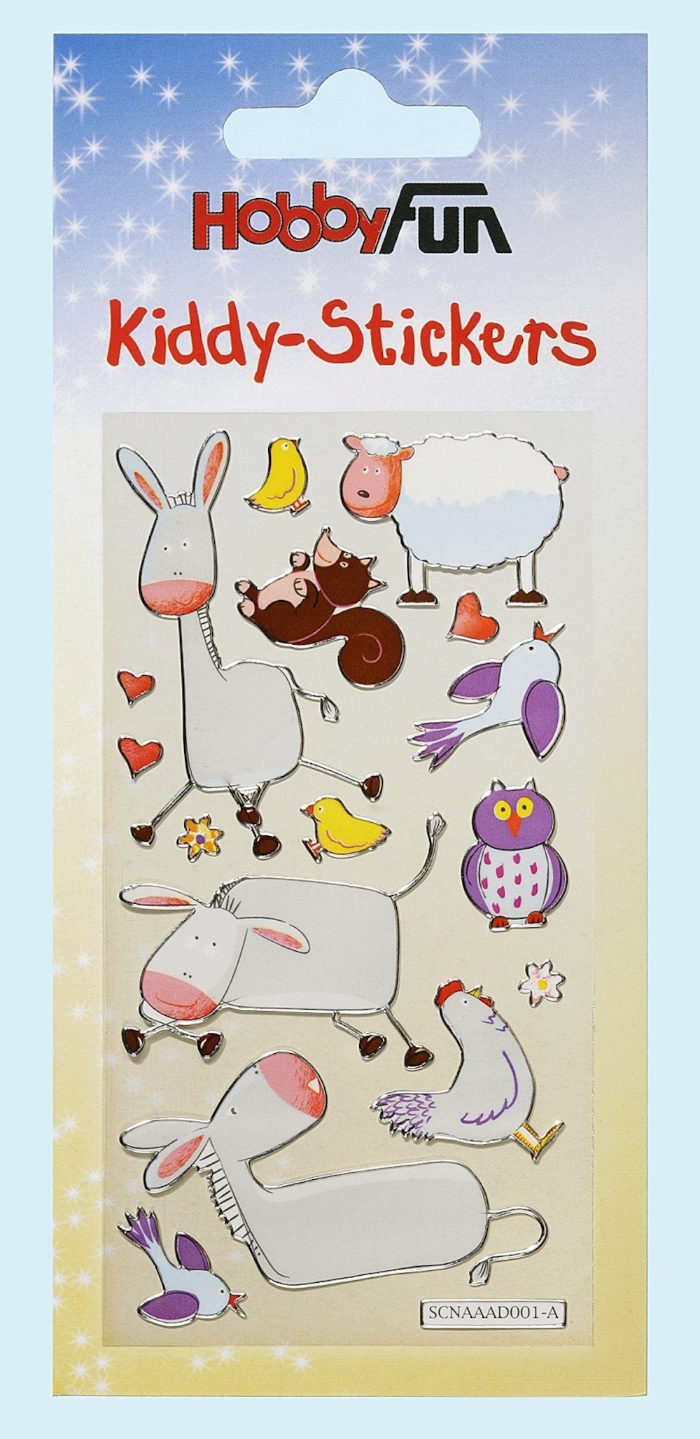 HobbyFun Aufkleber Kiddy-Stickers, Foliensticker, Tiere IV, 1 Bogen
