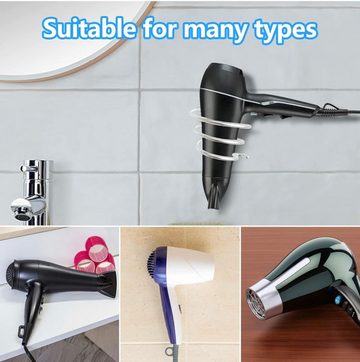 Ailiebe Design Föhnhalter mit Kabelhalter Aluminium Wandmontage ohne Bohren Haartrocknerhalter, (Selbstklebend für Badezimmer WC Dusche Silber)