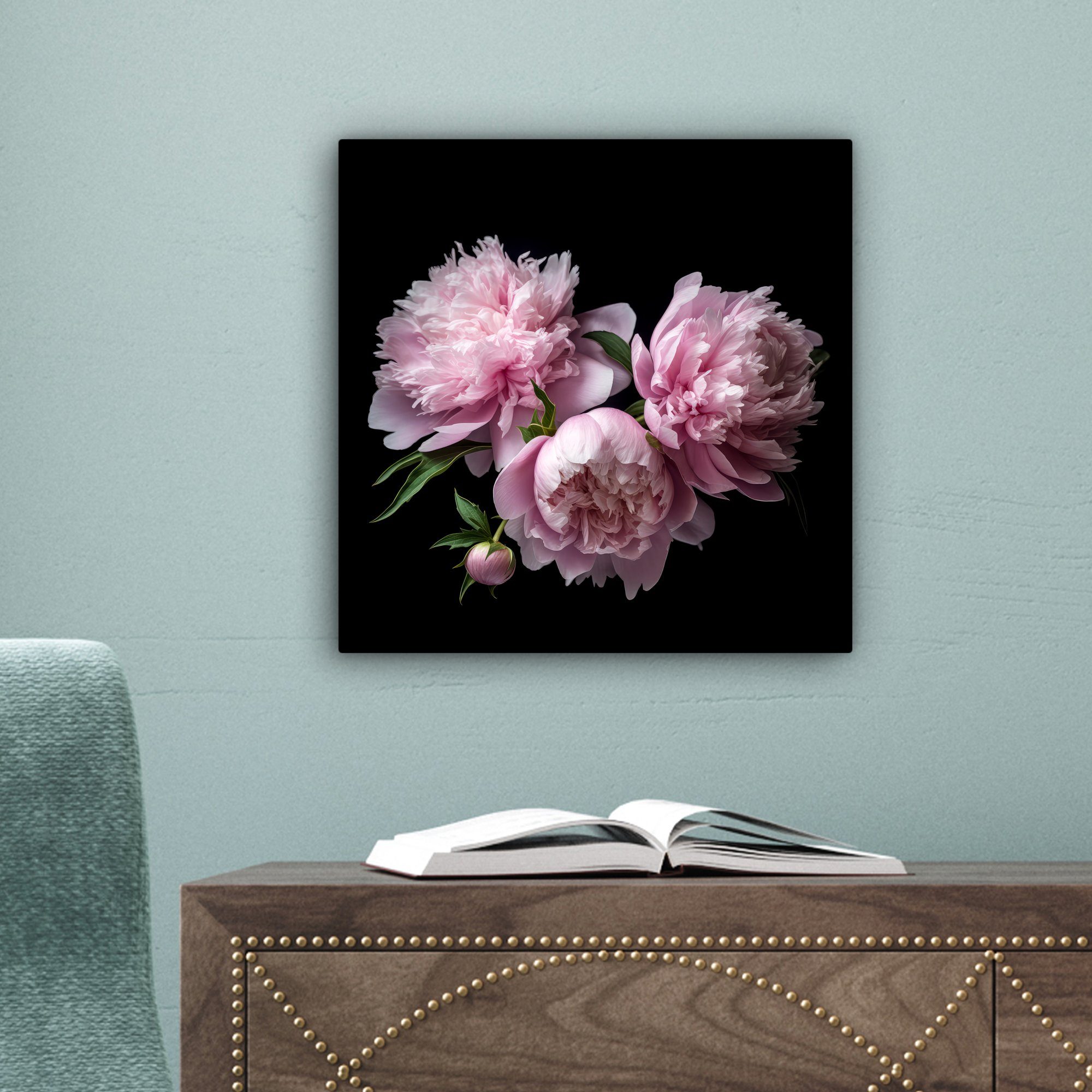 Botanisch Rosa OneMillionCanvasses® - cm - (1 Leinwand - St), Wohnzimmer Pfingstrose Bilder Leinwandbild für 20x20 - Blumig Schlafzimmer, Natur,