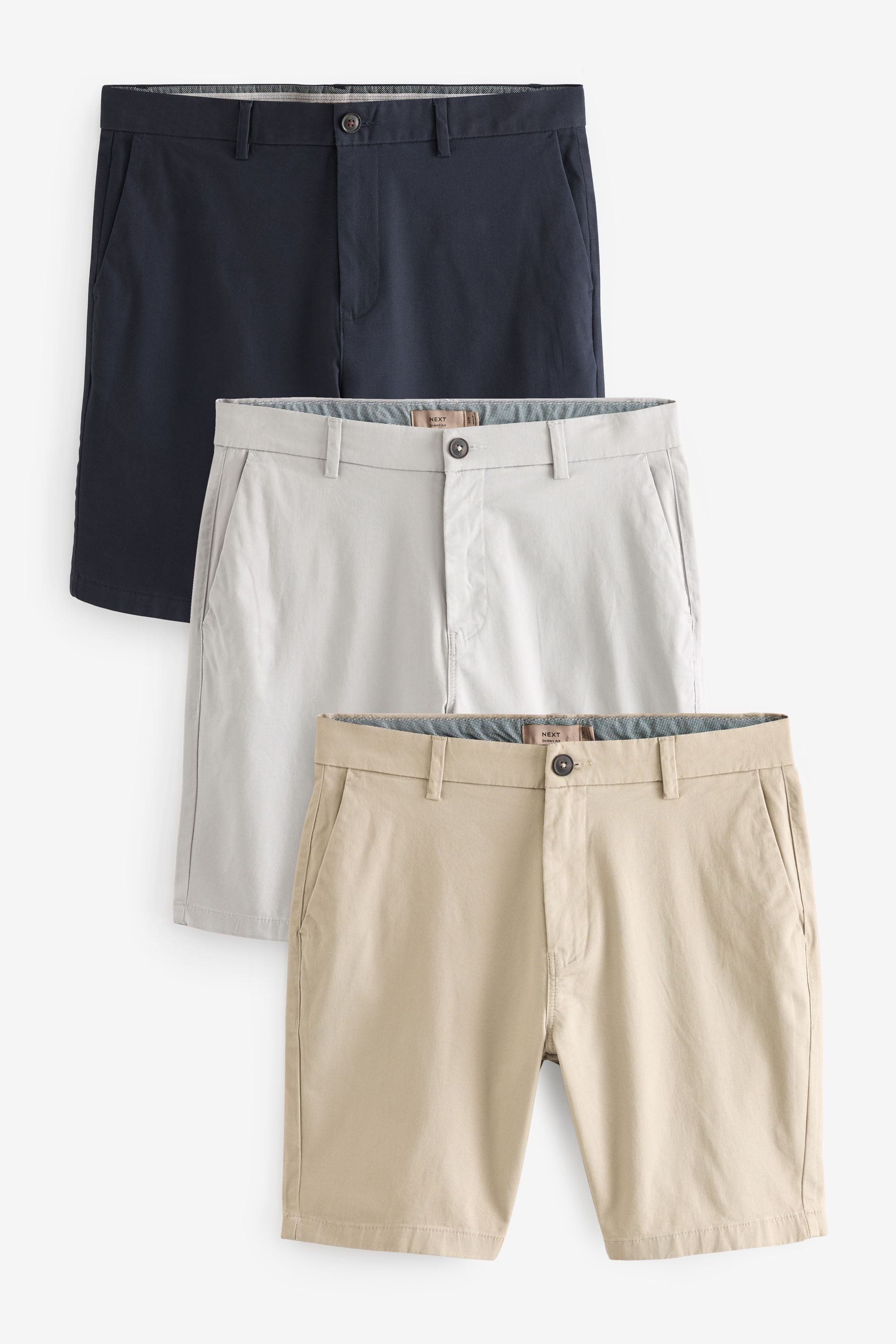 Next Chinoshorts 3er-Pack Skinny Fit Stretch-Chinohosen günstig online kaufen