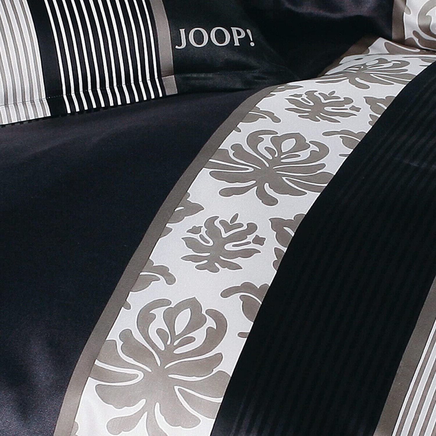 JOOP! Bettwäsche 4 tlg JOOP! Satin Bettwäsche Ornament Stripes 4022-9 schwarz 135x200, Comfort Satin, 4 teilig, Mit Reißverschluss