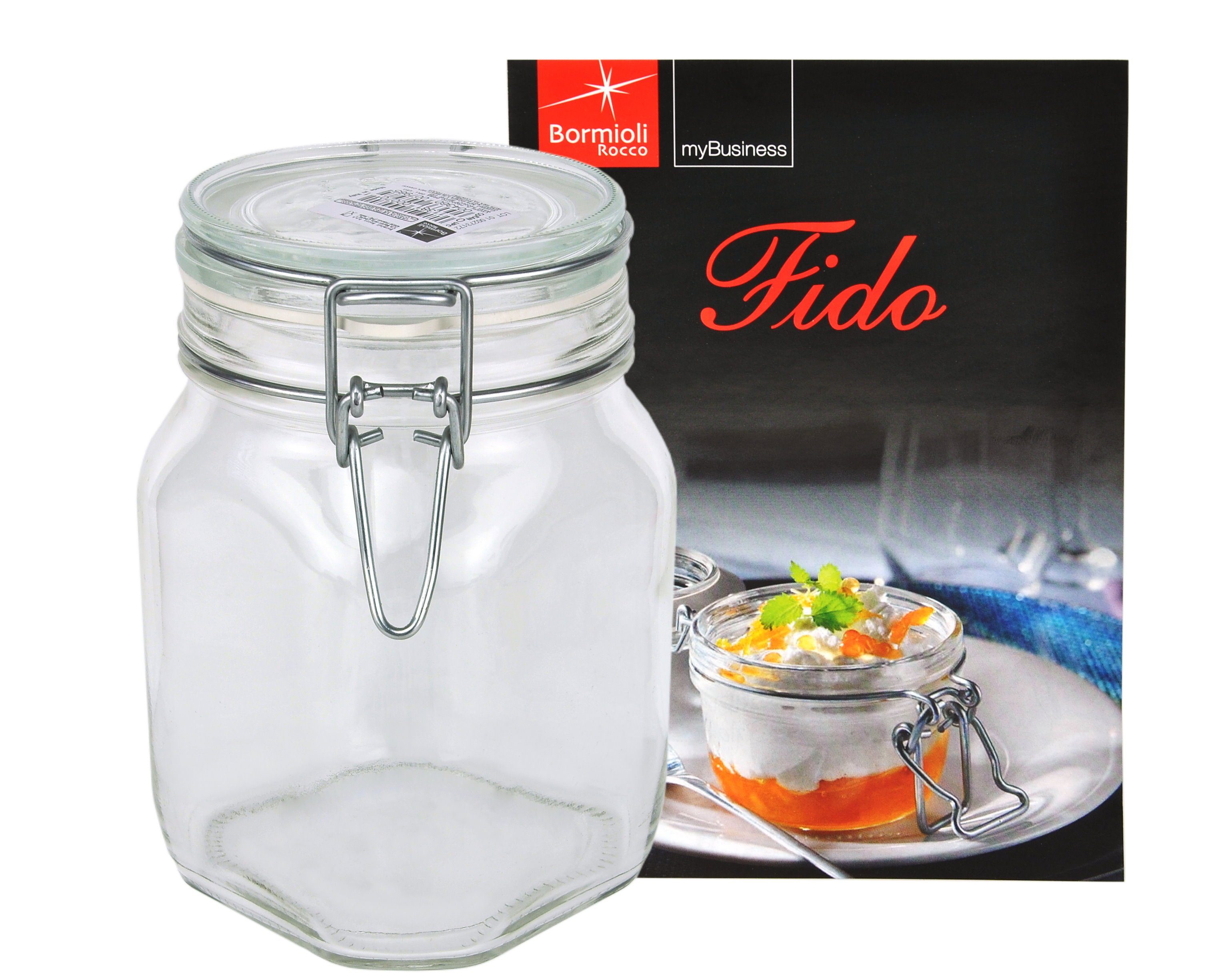 Rezeptheft, MamboCat Glas incl. Original Fido 1,0L Einmachglas Bügelverschluss Vorratsglas