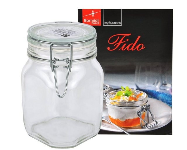 MamboCat Vorratsglas Einmachglas Bügelverschluss Original Fido 1,0L incl. Bormioli Rezeptheft