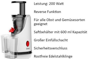 Zilan Slow Juicer ZLN-4014, 200 W, Edelstahlklinge