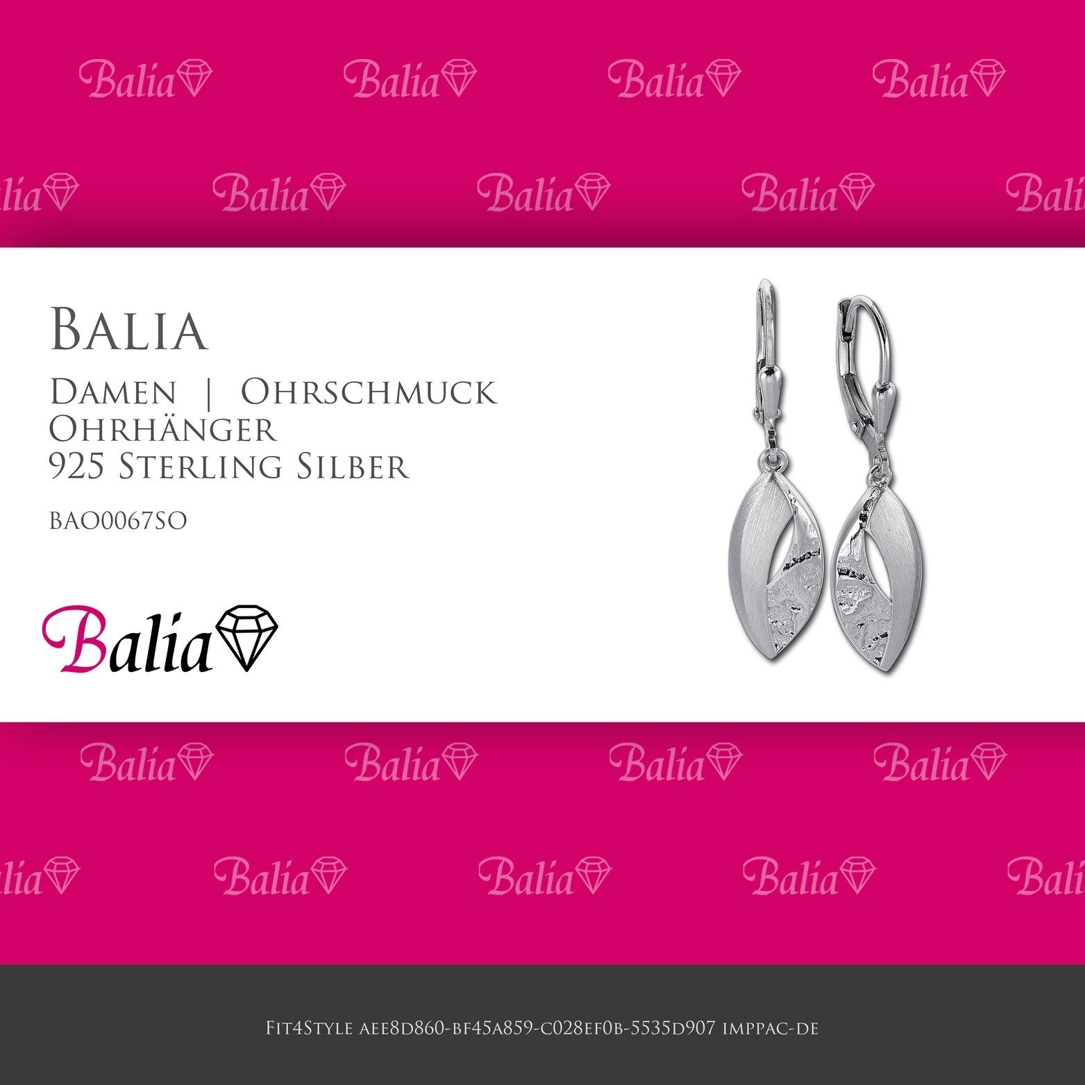 Paar Ohrhänger Länge aus Ohrhänger Leaf Balia 925 Sterling (Ohrhänger), Balia Ohrringe matt Silber, Damen Ohrhänger 3,5cm ca. Damen