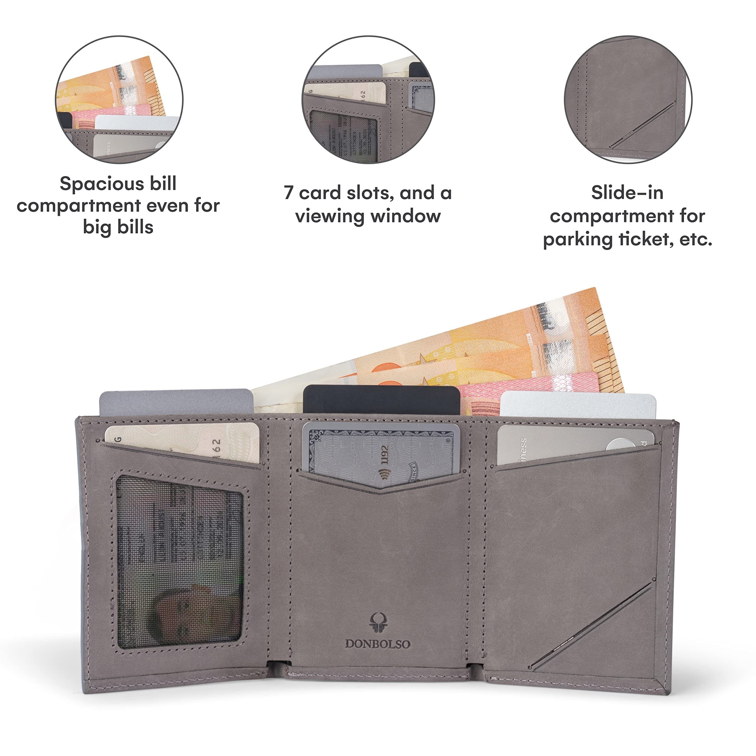 Wallet Münzfachvintageleder Grau mit Mit Slim RFID Geldbörse & Donbolso Vintage Münzfach Schutz,