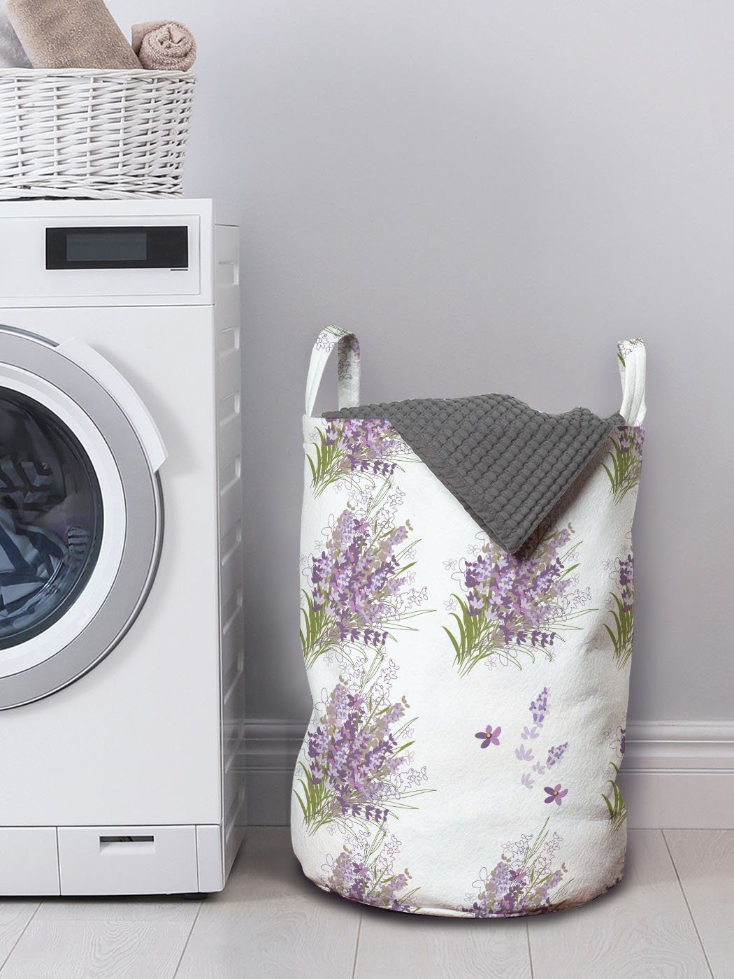 Lavendel-Flieder-Blumen-Entwurf Violett mit Waschsalons, für Kordelzugverschluss Griffen Abakuhaus Wäschekorb Wäschesäckchen