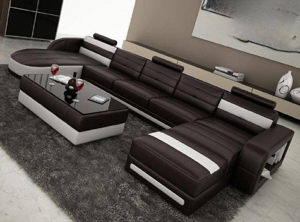 JVmoebel Wohnlandschaft Ecksofa Polser U-Form aus hochwertigem Leder und Massivholz, Made in Europa