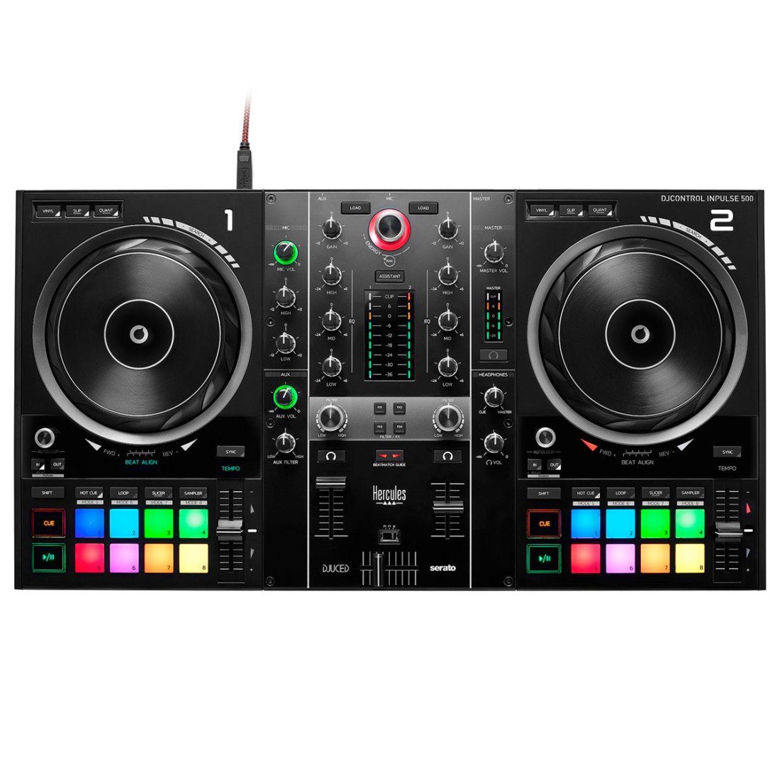 HERCULES DJ Controller Hercules DJ Control Inpulse 500 mit Tasche und Tuch, Vorteils-Set mit Tasche und Tuch