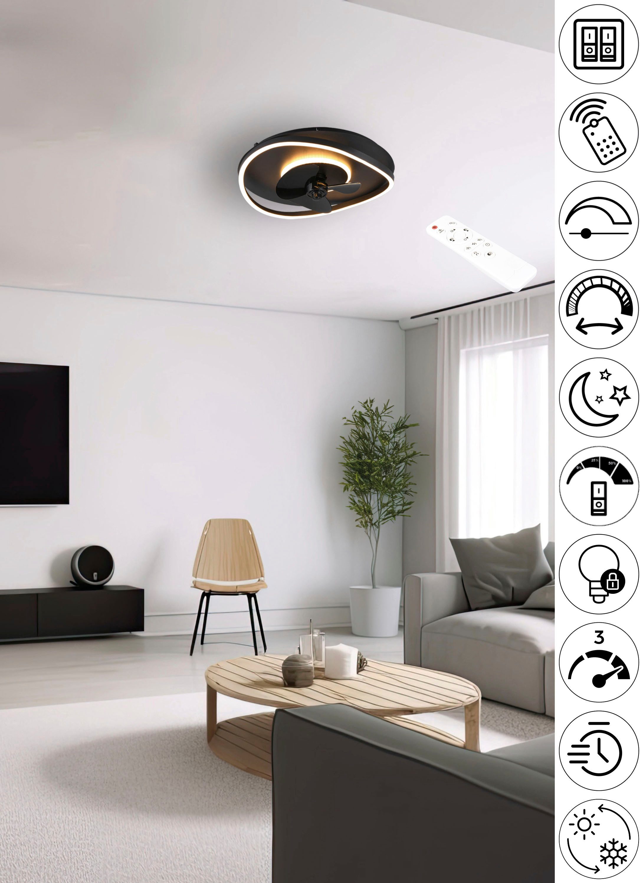 Reality Leuchten LED Deckenleuchte SORTLAND Deckenventilator günstig online kaufen