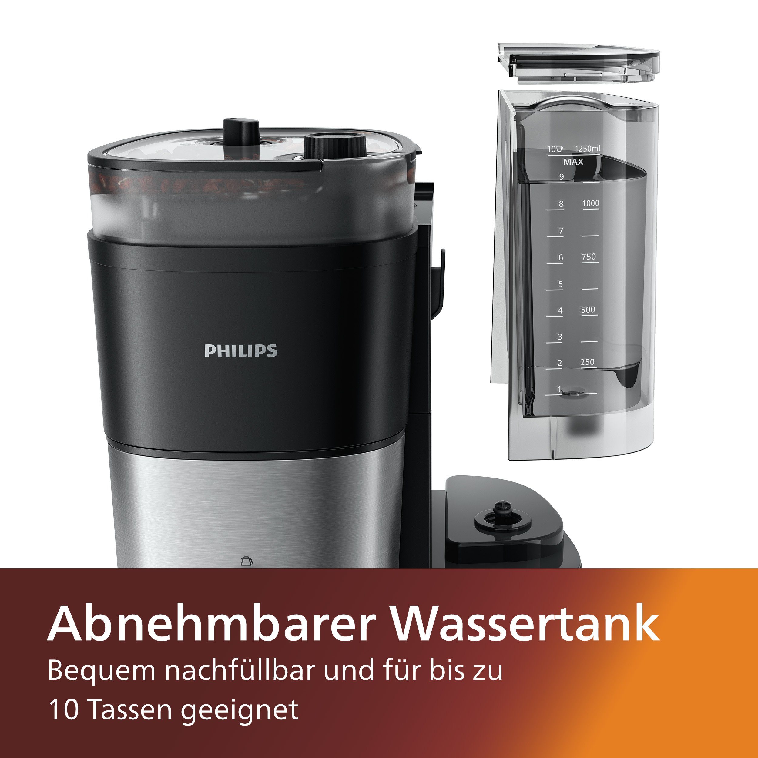 All-in-1 inkl. mit und Permanentfilter Philips HD7900/50 Dosierung Duo-Kaffeebohnenbehälter, mit Kaffeemaschine Dosierlöffel Brew, Smart Mahlwerk 1x4,