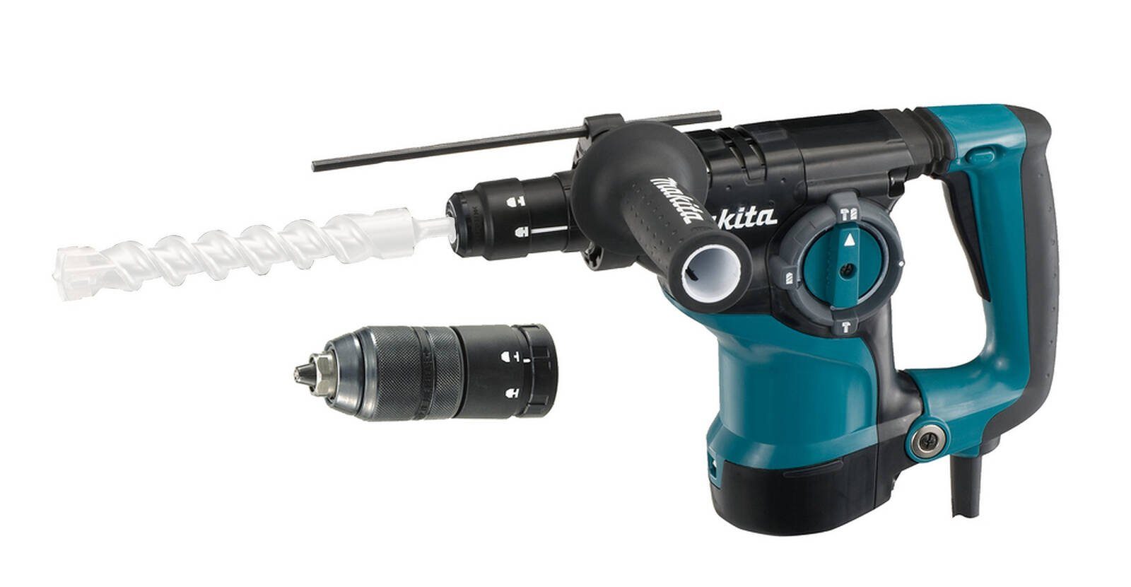 Makita Kombihammer HR2811FT, 230 V, max. 1100 U/min, (Set, inkl. SDS-plus Schnellwechselfutter, Schnellspannbohrfutter & Koffer), Drehzahlelektronik mit Regelung, Schlagstopp