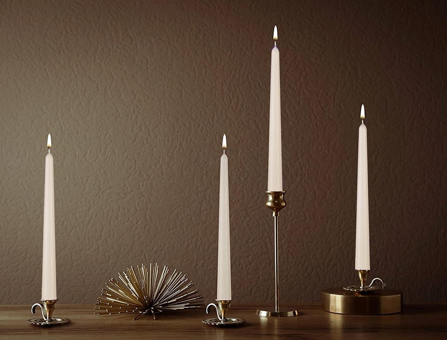 Set, (Leuchterkerzen für Brenndauer mit langer Kerzenständer tropffreie lange, Kerzen - 4-tlg), Spitzkerze Kerzenhalter und BRUBAKER Deko Champagner