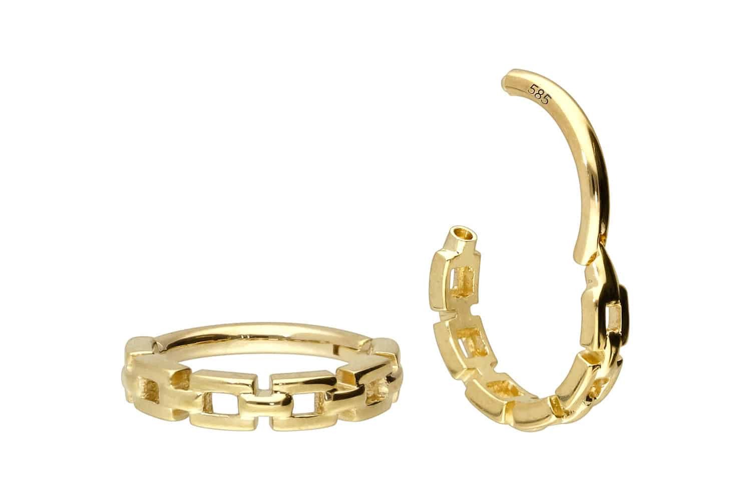 PIERCINGLINE Nasenpiercing 14/18 Karat Gold Segmentring Clicker KETTEN-DESIGN Ohrpiercing Septum (Clicker, 1-tlg), Ohrpiercing für Conch, Helix, Tragus, Daith, Lobe